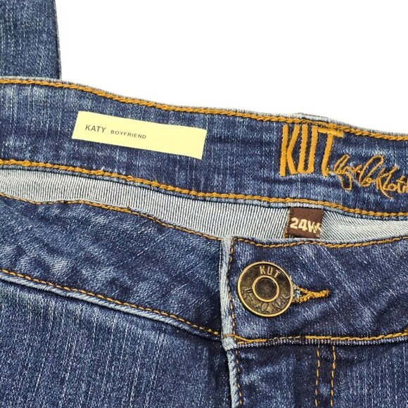 KUT from the Kloth Jeans Womens 24W Blue Katy Boyfriend Cuffed Stretch Plus - Picture 3 of 14